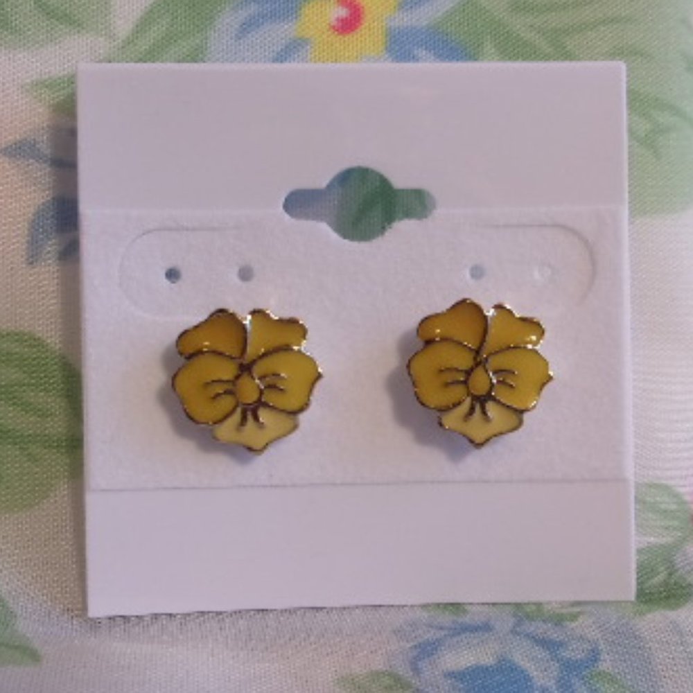 Yellow Pansy Flower Stud Pierced Earrings